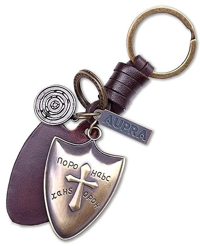 AuPra Porte-clés bouclier cadeau femme homme cuir porte-clés fille garçon porte de voiture porte-clés cadeau, Marron, rouge, jaune, multicolore, M