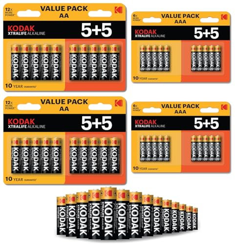 KODA'K AA + AAA Batteries 40 Pack - With 10 Years Shelf Life - Long Lasting Alkaline Power 20 x AA, 20 x AAA Double A Triple AAA Battery Pack - 1.5V Mignon Lr03 Lr06 Mn1500 Am3 Battery Pack