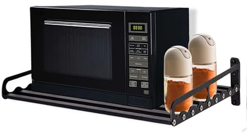 lousriyy 1 Layer Microwave Shelf 50 * 39.5cm Bracket Oven Rack Black Wall Mounted Spice Storage Shelf Microwave Cooker Holder Organizer for Home Kitchen