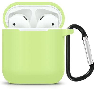 ZALUJMUS Airpods Case Cover Kompatibel mit AirPods 2,1, Silikon Shockproof Airpods Case Cover mit Karabiner Front LED Sichtbar (Nachtglühen)