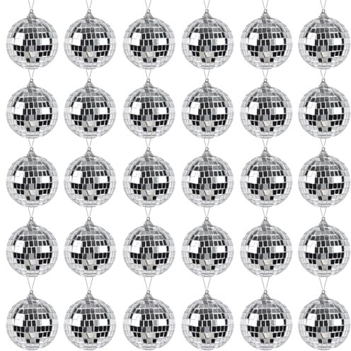HuaMuDM 30Stück Disco Spiegel Ball, Discokugeln Set, Silberne Hängekugel, Klein Spiegelkugel Mini, Silberne Spiegelkugeln, Mirrorball, Discokugel Deko, Klassische Discokugel
