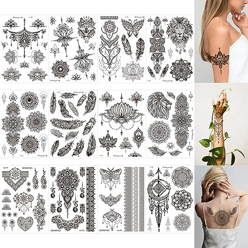 Octonyluck Tatouage Ephemere, Tatouage Temporaire ImperméAbles, Faux Tatouage Femme et Homme, Tatoo Temporaire pour Enfants Adultes Festival Party, Fleurs, Noir, 12 Feuilles, plus de 200 Motifs