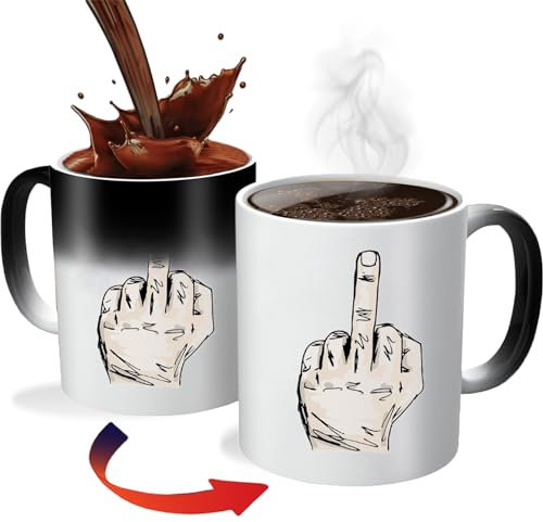 ZONSUSE Middle Finger Colour Changing Mug, Rude Heat Changing Mug,Creativity Heat Sensitive Magic Coffee Cup, Funny Gifts for Men Women Friend Birthday Christmas Anniversary 330ml (Middle Finger)