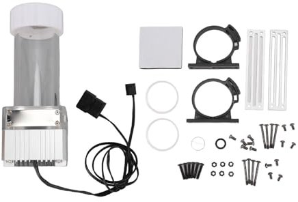 Wasserkühlungspumpentank, 780 L/h Wasserpumpe, Eingebauter 30-Mesh-Filter, G 1/4-Zoll-Gewindeanschluss, PC-CPU-Wasserkühlungssystem-Wärmetauscher-Werkzeug, Transparentes (SILVER)