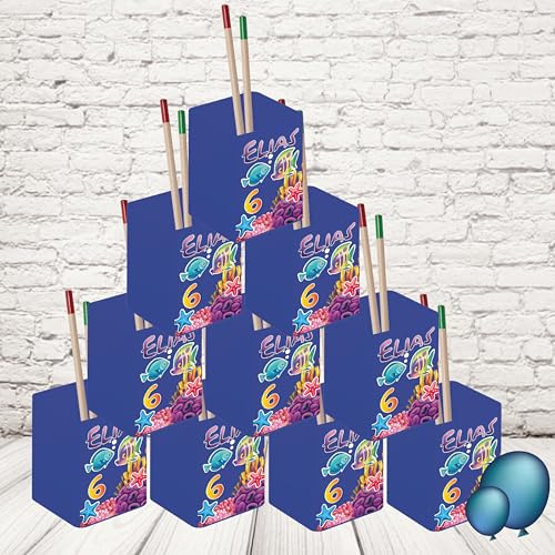 Kit 10pcs Bomboniere per Feste Gadget Compleanno Bambini,Piccoli Regali di Fine Compleanno Invitati Personalizzato con nome ed età, set contenitore portapenne tema Mare