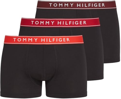 Tommy Hilfiger Herren 3er Pack Boxershorts Trunks mit Logobund, Mehrfarbig (Hot Heat/Med Red/Dp Rge), M