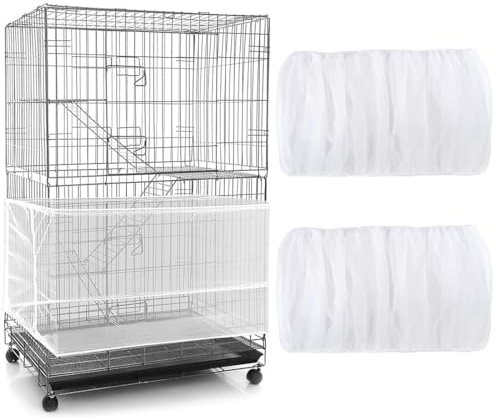 PLABBDPL Cubierta de jaula,2 pcs Cubiertas universales de jaula, cubierta de malla, para loros ajustable, malla de nylon suave, para jaulas, Blanco