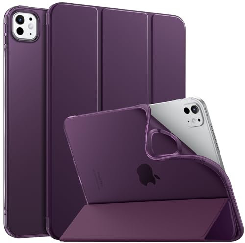 MoKo Funda para iPad Pro 11 Pulgadas M4 2024 (5ª Gen), Carcasa Delgada Protectora TPU con Soporte Plegable Cubierta Trasera Translúcida Auto Activación/Reposo, Morado Oscuro