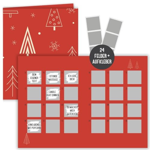 Adventskalender zum Rubbeln | Überraschungs-Adventskalender A3 | Weihnachtskalender Aktivitäten | Rubbel Adventskalender für Mann und Frau (Winter Rot)