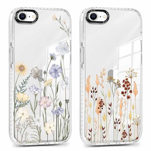 Xylota 2 Stück Transparent Handyhülle für iPhone 8/7/SE 2020/SE 2022 4,7 Hülle, Durchsichtig Case Muster Aesthetic Blumen Mädchen Frauen Schutzhülle, Weich Silikon TPU Stoßfeste Cover für iPhone 7,21