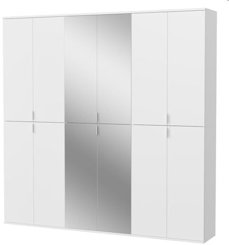 Inn.Furn Garderobe mit Spiegel weiß Hochglanz Mehrzweckschrank Kleiderschrank Schrank Schlafzimmer Flur Diele 183 x 193 cm SystemX
