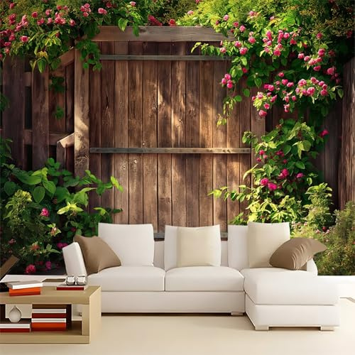 Papier Peint Panoramique 3D Texture Bois de Fleurs VéGéTales, Papier Peint Intissé Tapisserie Poster Mural Multi pour Salon Chambre Décoration Murale 350 x 256 CM