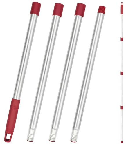1PC Mango de Fregona de Recambio de Acero Inoxidable Ajustable de 4 Secciones Compatible Con Vileda Spin Turbo Easy Wring Mango de Fregona Palo de Fregona Ajustable