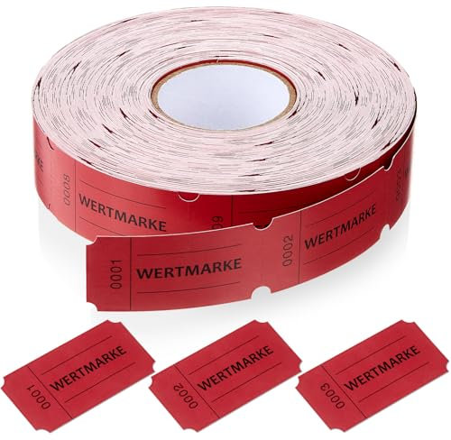 Nezyo Wertmarken Rolle 1000 Blatt Perforierte Wertmarken Fortlaufende Nummer Essensmarken Rolle Getränke Marken Rolle Abrisskarten für Geschäfte Bar Hochzeit Party Halloween(Rot,Wertmarke)
