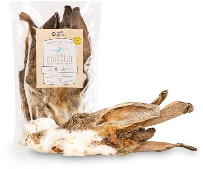 Animal House - Snack Naturale per Cani BARF alle Orecchie di Coniglio con Pelo, Delizia Proteica Italiana per una Masticazione Naturale e Nutriente (100 GR, ORECCHIE CONIGLIO CON PELO)