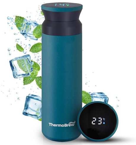 THERMOBREW Insulated Stainless Steel Hot Water Flask Thermal Water Bottle for Baby Bottles and Hot Drinks Insulated Coffe Mug Flask with Tempereture Display 500ML (Cobalt Blue)