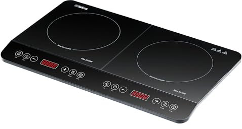 Iskra® Induktionskochfeld 2 Platten | 3500W Induktionsplatte doppelt | mit Timer, Auto-Aus und Touch-Bedienung | kratzfestes Keramikglas | Effizient & schnell kochen