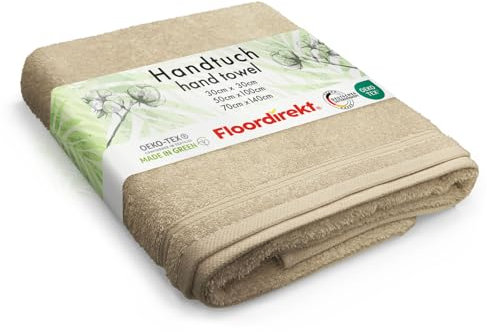 Floordirekt Handtuch aus 100% Baumwolle, 49 x 98 cm Beige, Oeko-Tex 100 Zertifiziert, Badetuch, Saunahandtuch, Duschtuch, flauschig & schnelltrocknend, Towels, Gästehandtücher (Bay)