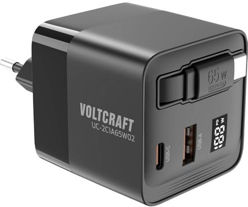 Voltcraft UC-2C1A65W02 USB Ladegerät 65 W 1x USB-A, 2X USB-C® Anzahl Ausgänge: 3 x GaN, USB Power Delivery (USB-PD), Sc