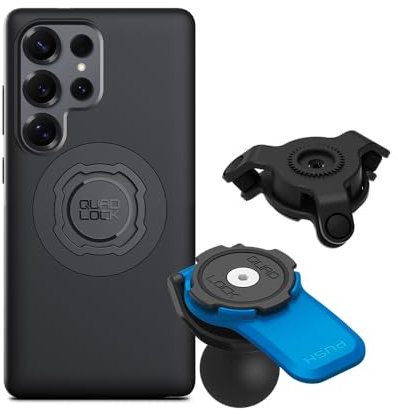 Quad Lock Support Téléphone pour Motocyclette avec Adaptateur Boule 1 pour RAM Mounts et Amortisseur de Vibrations avec Coque MAG pour Galaxy S25 Ultra