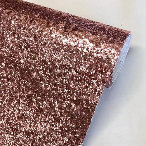 AYA Fashion Sparkly Chunky Glitter Fabric Vinyl Faux Leather Leatherette Craft Material for DIY Projects Hair Bows Card Making Festive Decoration 140cm Wide | Sold by Half Meter - Rose Gold