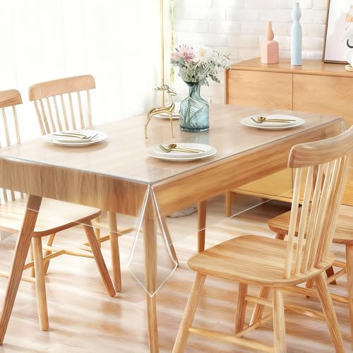 ANKUOFUA Nappe Table Transparente 140x250cm,0.13mm Toile Cirée Transparente | Nappe Plastique Transparente Protection Fine pour d'extérieur Jardin et Intérieur Imperméable et Lavable pour Mariage, Fête