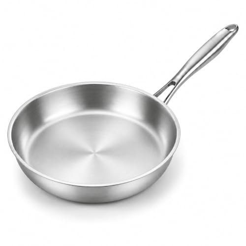 Nontoxicook Professional 20cm Tri-Ply Stainless Steel Frying Pan | Non-Toxic PFAS-Free Uncoated Induction Skillet, Small Cooking Pan for All Hobs, Oven Safe, Fast Even Heat for Eggs