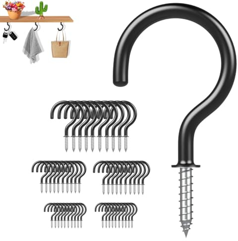 OUYULAI 50 Stück Schraubhaken - Schwarz Tassenhaken Beschichtet Mehrzweckhaken Beschichtet Schraubhaken Cup Haken für Tassen, Utensilien, Lichtern und Schlüsseln