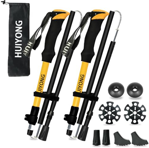 HUINING Wanderstöcke faltbar 2Pcs Trekkingstöcke Aluminium Nordic Walking stöcke Damen und Herren,Leichte Faltbare Trekkingstöcke Verstellbar 115-135cm für Bergsport Trekking und Wandern