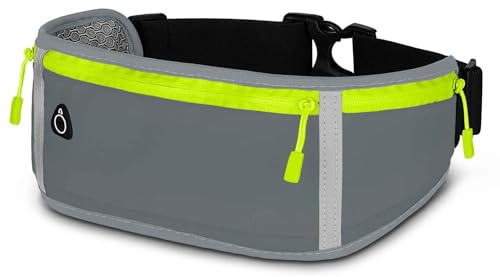 ONEFLOW Active Pro Laufgürtel für Oppo Reno12 Pro 5G Lauftasche mit 3 Fächern, Atmungsaktiv, Sport Handytasche zum Joggen, Handy Bauchtasche Wasserdicht, Running Belt, Grau