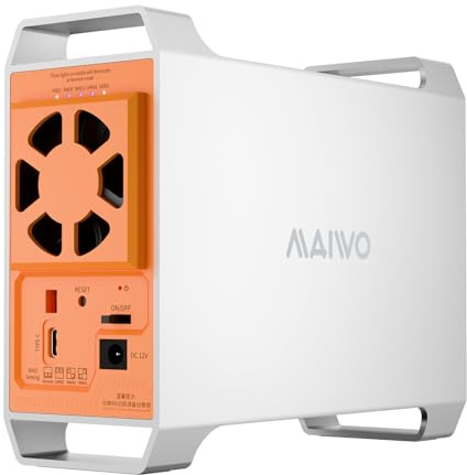 MAIWO Dual Bay SATA RAID Gehäuse für 2,5 Zoll & 3,5 Zoll HDD/SSD, blitzschnelle 5 Gbit/s, 1/0/JBOD/NORMAL Konfigurationen + intelligenter temperaturgesteuerter Lüfter
