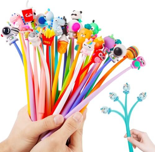 KDISHKRA 32 Penne Gadget Compleanno Bambini, Divertenti Penne Gel Animali, Penne a Forma di Cartone Animato a Dondolo, Ideali Regalini Fine Festa Bambini 5 6 7 8 9 10 Anni (colorate)