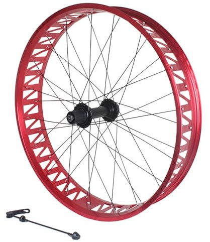 Beach Bike Vorder- Und Hinterräder Mit Scheibenbremsen,Schneefahrrad-Laufradsatz, 26 Zoll Fatbike-Vorder- Hinterrad,4,0/4,9,Schneefahrrad-Rad,135 Mm/190 Mm, 36 Loch, Naben, 14G Speichen(Red,Rear)