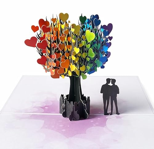 Pop-Up Karte Gay Paar – Hochwertige 3D Grußkarte mit Regenbogen-Baum & Liebespaar-Motiv – Geschenk für lgbtq+ Hochzeit, Jubiläum oder Valentinstag Mann & Mann, queer liebe