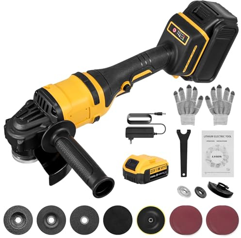 21V Akku-Winkelschleifer mit bürstenlosem Motor, inklusive Akku und Ladegerät, 125-mm-Trennscheiben zum Trennen, Schleifen und Polieren, 30.000 U/min (Eine Batterie)