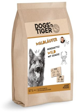 Dogs'n Tiger Waldläufer Trockenfutter Hund Adult, Wild & Gemüse, 2kg | Hundefutter, Alleinfutter, hoher Fleischanteil, getreidefrei, ohne Zucker, ohne Konservierungsstoffe, proteinreich, Omega-Öle