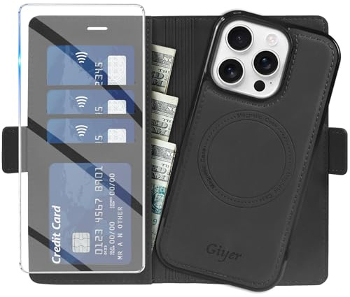 Giyer Handyhülle für iPhone 12 Pro Max Hülle mit Schutzfolie,2 in 1 Abnehmbare PU Leder Wallet Standfunktion Kartenfach Magnetisch Schutzhülle für iPhone 12 Pro Max Klapphülle Case (Schwarz)