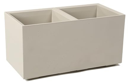 Tymar - Vaso per piante su ruote 80x40x40, vaso rettangolare in stile cemento in plastica_KARO (Beige)