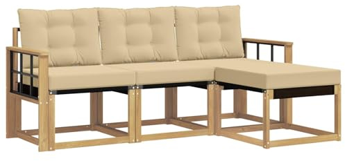 vidaXL Outdoor-Sofagarnitur mit Kissen 4 pcs Weiß und Beige, Garten-Sofa, modernes Lounge-Set für draußen, haltbar, gemütliche Terrasse-Sitze für jeden Anlass