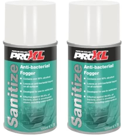 Pack of 2 x 100ml Anti-bacterial Anti-viral Fogger to sanitize car, taxi, Odour bomb Air Con Cleaner Sanitiser, Eliminates Bad Smells & Bacteria, Refresh Car’s Interior with Easy-Use Air Freshener