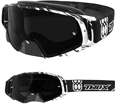 TWO-X Cross-Brille - Motocross-Brille mit getöntem schwarzen Glas - Motorradbrille - Enduro & Downhill - Schutz-Brille - Rocket - Crush Schwarz-Weiß