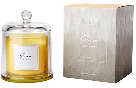 Affari - Candela profumata con campana di vetro al limone e basilico, 100% cera di soia, confezione regalo, durata 48 ore