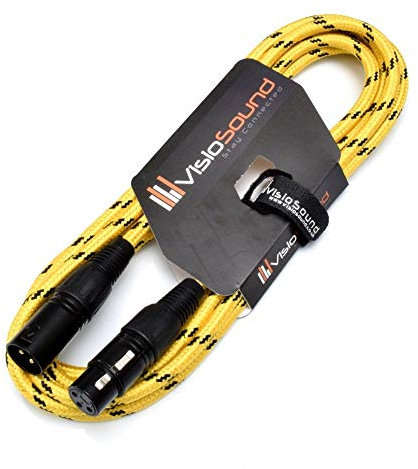 Premium Tweed Male to Female XLR Mic Lead/Braided Balanced Microphone Cable (Yellow/Black, 3m)