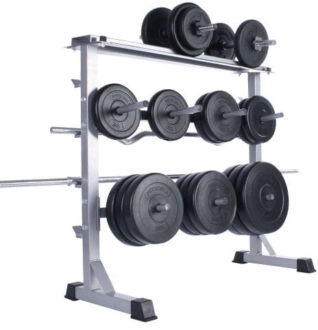 Physionics® Hantelablage - Ø 25 mm, max. 300kg, 3 Ebenen, Grau/Schwarz, Stahl - Hantelständer, Kurzhantelständer, Langhantelständer, Hantelscheibenständer, Kurzhanteln (Grau)