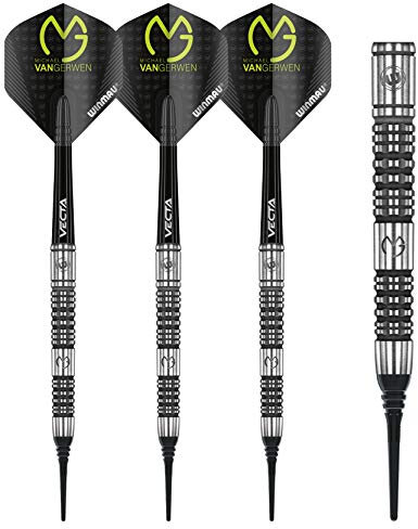 WINMAU Michael Van Gerwen MvG Absolute Tungsten Softip Darts Set 18 Gram with Prism Flights and Vecta Shafts (Stems)