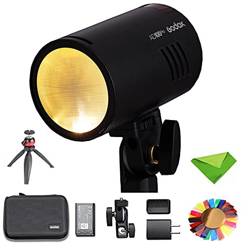 Godox Flash AD100Pro AD100 Pro Blitzlichtfotografie, 100Ws 2,4G Blitzlicht, 1/8000 HSS, 0,01-1,5s Recycling, 360 Vollleistungsblitze, 2600mAh Akku, Unterstützung für TTL/M/Multifunktionen mit Stat