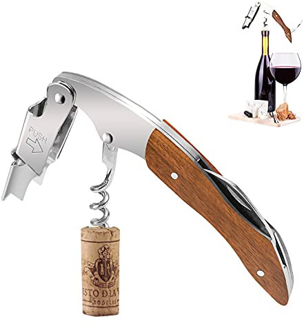 Aubeifou Couteau de Sommelier, Tire-Bouchon Professionnel, Tire Bouchon Professionnel en Acier Inoxydable avec Manche en Bois,Tout-en-Un et décapsuleur Vin avec décapsuleur et Coupe-Capsule