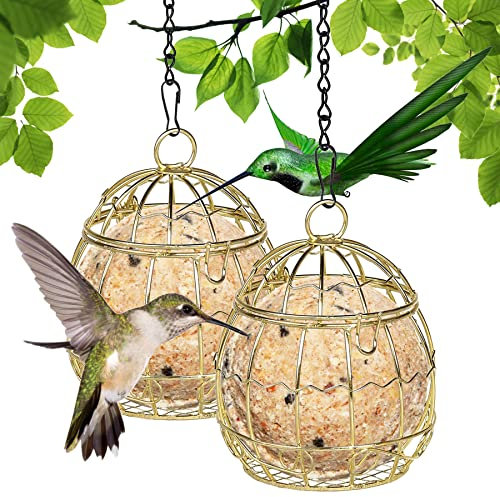 Meißenknödelhalter Vogelfutterstation,2er Set Kleine Hochwertiger Meißenknödel-Halter aus Vergoldet mit Klappdeckel,Futterspender für Meisenknödel,Aufhänger für Vogelfutter,Futterstation und Halterung