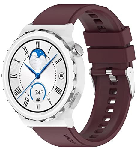FTRONGRT 20mm Uhrenarmband Kompatibel mit Ticwatch E3, Weiches Silikonarmband, Ersatzarmband für Ticwatch E3.Silberschnalle Weinrot