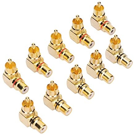 VBESTLIFE 10 Piezas Adaptador RCA de 90 Grados, Conectores RCA Macho a RCA Hembra Adaptadores de Enchufe de ángulo Recto Conector Chapado en Oro para Audio TV Adaptador RCA de 90 Grados